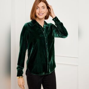 NWT Talbots Deep Green Velvet Button Down Shirt Size Plus Petite 2XP